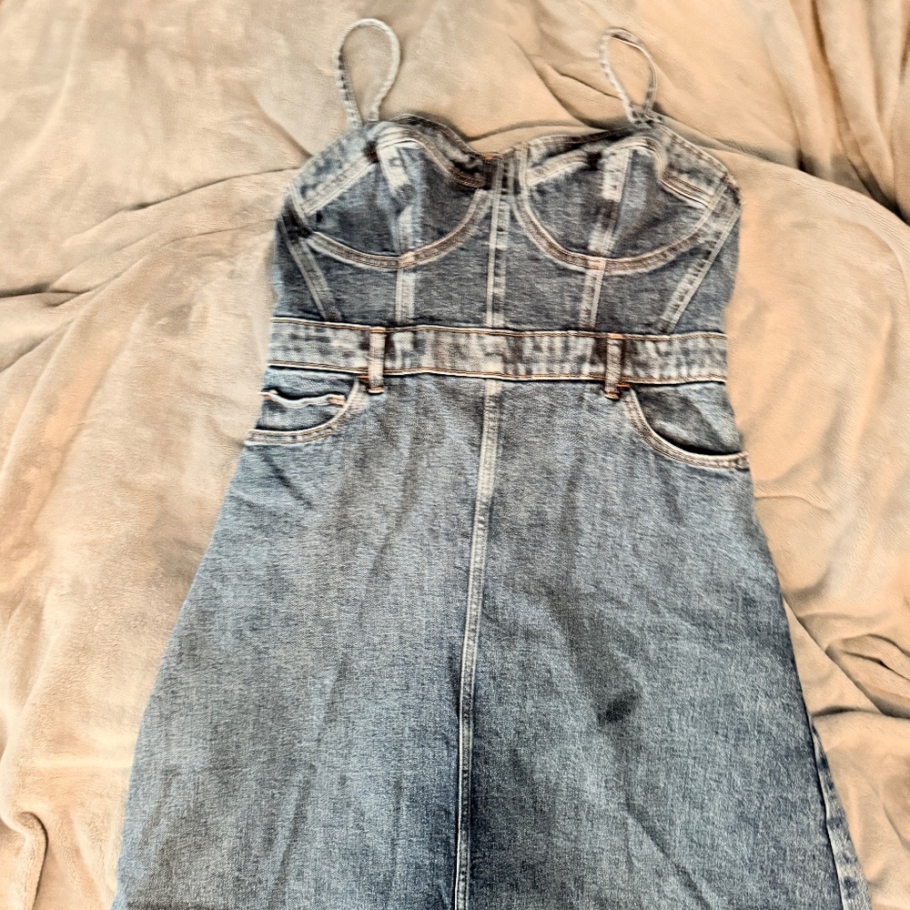 Express Denim Sleeveless Corset Midi Fit Dress